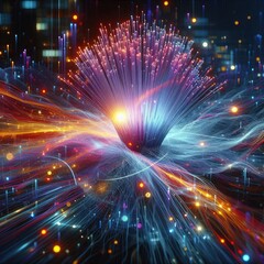 Poster - a vibrant graphic art piece 3d render of fiber optics with lights