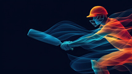 Poster - Dynamic full body abstract illustration of cricketer in action, showcasing vibrant colors and fluid motion. image captures energy and excitement of sport