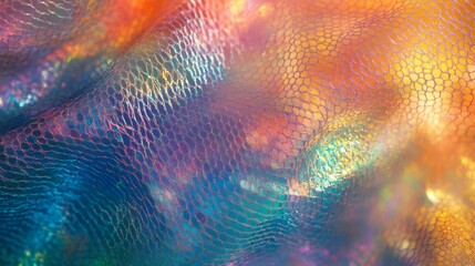 Iridescent Fabric with Grid Pattern and Blurry Background