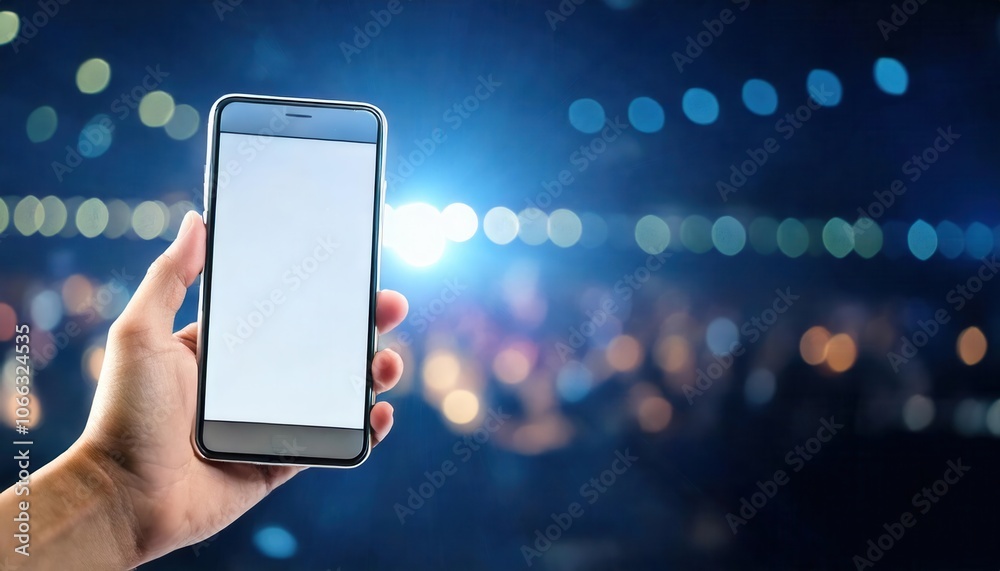 Smartphone in Spotlight: A hand holding a smartphone with a blank ...