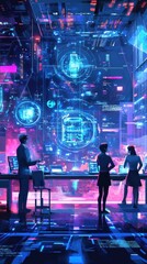 Fototapete - A research team in an industrial innovation lab developing futuristic product