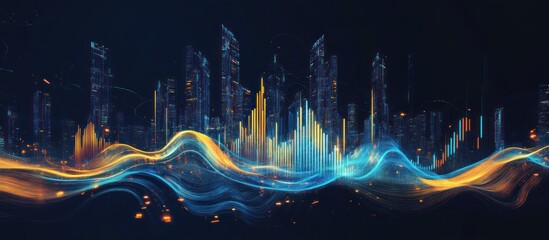 Abstract Cityscape with Waves and Lights