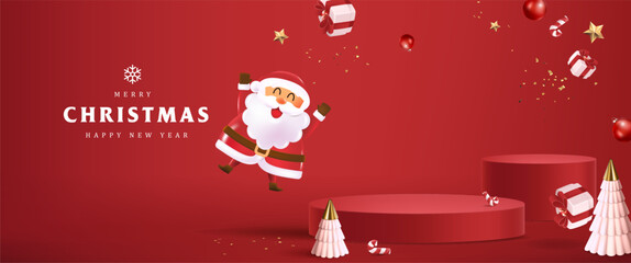 Wall Mural - merry christmas banner with product display cylindrical shape
