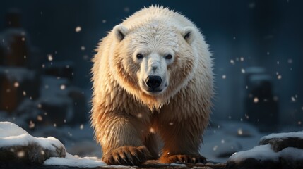 Wall Mural - A large polar bear stands in the snow, looking directly at the camera.