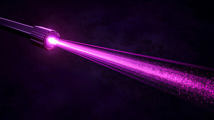Wall Mural - purple laser beam on a black background, with a lens flare effect and rays of light