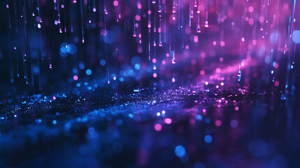 Wall Mural - dark background, vertical lines of blue and purple light with digital glitch effects, creating an ab