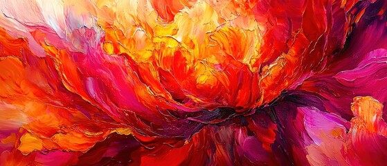 Aufkleber - Vibrant, abstract floral artwork showcasing shades of red, orange, and pink in a dynamic and captivating design.
