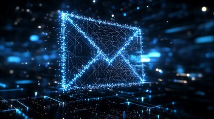 Fototapete - Digital Envelope Constructed with Blue Luminous Lines and Points