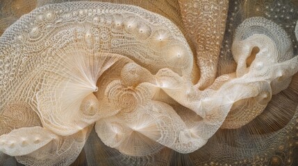 Abstract Interwoven Pattern of Tan and White Threads