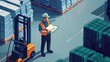 © Syahrul Zidane A - A warehouse supervisor directing operations, holding a clipboard while interacting with workers and overseeing the movement