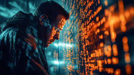 A digital representation of a hacker. Code Man