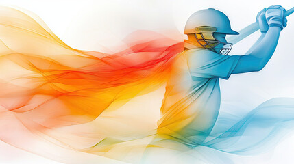 Poster - Dynamic cricket player in action with colorful flowing design elements