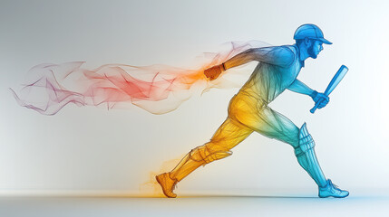 Poster - Dynamic abstract graphic of cricketer in action, showcasing vibrant colors and motion. image captures energy and excitement of sport