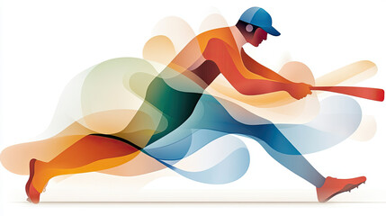 Poster - Dynamic abstract graphic of cricketer in full motion, showcasing vibrant colors and fluid shapes that convey energy and movement