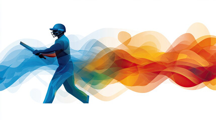 Poster - dynamic abstract illustration of cricket player in action, showcasing vibrant colors and fluid shapes that evoke energy and movement