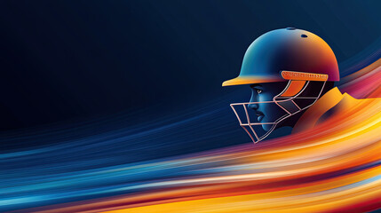 Poster - Vibrant vector art of cricket player in helmet, showcasing dynamic motion and energy. colorful background enhances excitement of sport