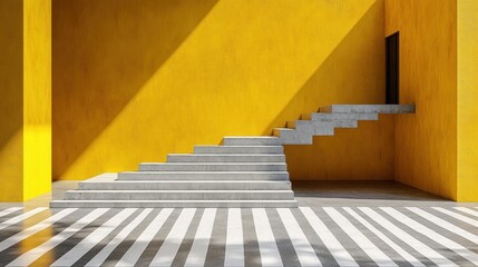 Wall Mural - Modern concrete staircase leading up to a doorway in a yellow room.