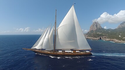 Wall Mural - Traditional Sailing Ship with Billowing White Sails
