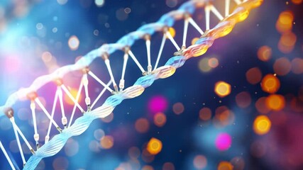 Poster - DNA Double Helix: Microscopic view of a DNA strand, glowing with vibrant colors against a bokeh backdrop.  A mesmerizing image perfect for science, technology, and medical related projects.