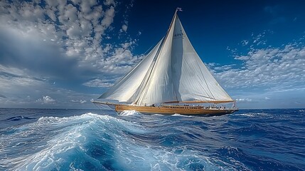 Wall Mural - Rustic Wooden Sailboat with Billowing White Sails