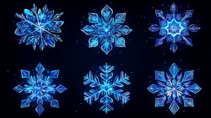 Canvas Print - Glowing Blue Snowflakes Winter Holiday Design