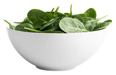 Fresh spinach leaves in a white bowl enhance your healthy recipe options transparent background