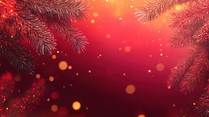Wall Mural - christmas background with xmas tree and sparkle bokeh lights on red canvas background. merry christm