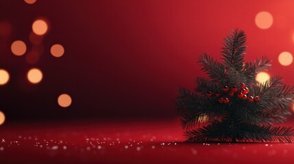 Wall Mural - christmas background with xmas tree and sparkle bokeh lights on red canvas background. merry christm