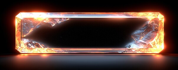 Poster - Glowing Crystal Frame with Black Background Futuristic Design Element