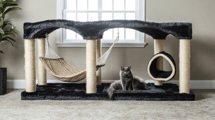 Cat Playing on Modern Cat Condo with Sisal Cove