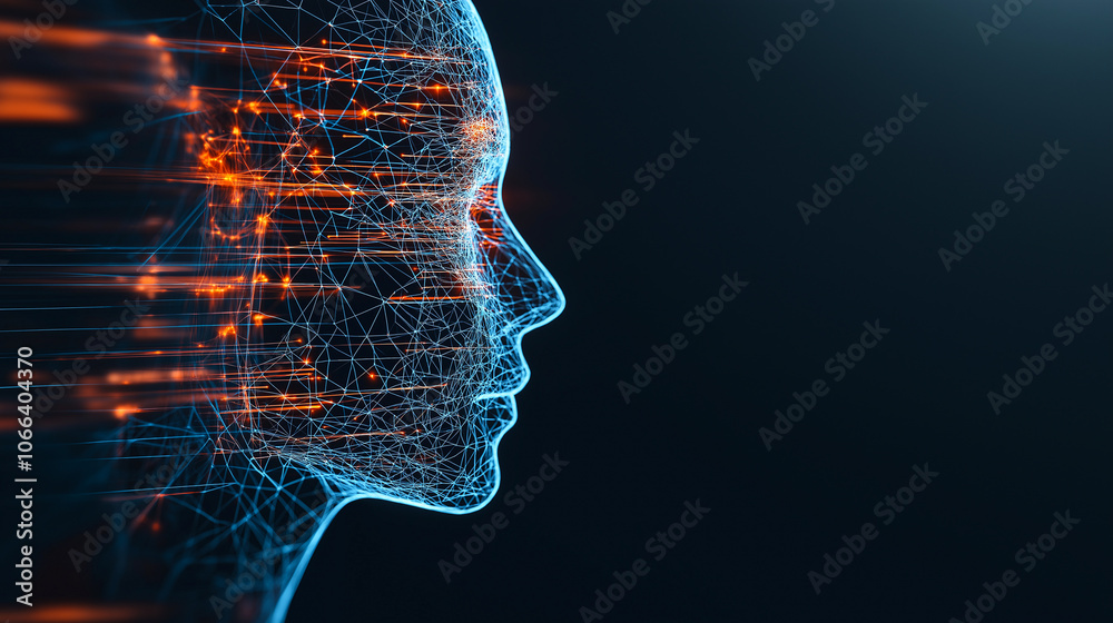 Illustration Stock digital human head composed of interconnected lines ...