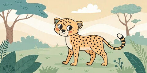 Wall Mural - minimalist cute cartoon cheetah wildlife background