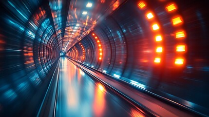 Fototapete - High-Speed Movement Through a Neon-Lit Tunnel