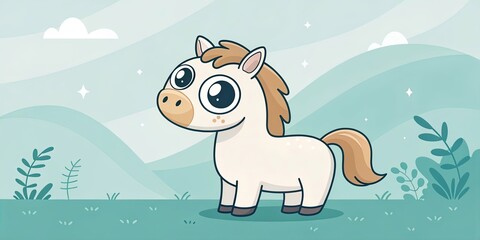 Sticker - minimalist cute cartoon horse background