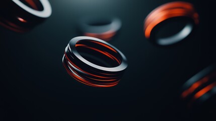 Poster - Floating black and red rings with a sleek design against a dark background during an abstract digital presentation