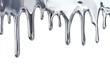 © Jatupon - Silvery dripping, melting metal on a white background, sticker-like art with simple shapes.