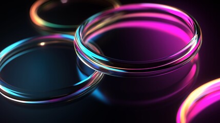 Poster - colorful glass rings on a dark surface reflecting vibrant lights in an artistic composition