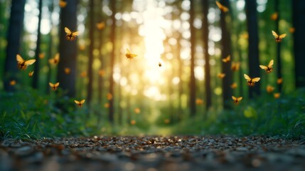 Golden Light Bathing a Serene Forest Path