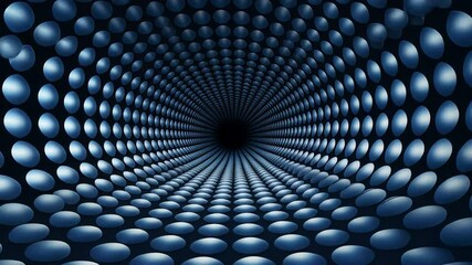 Fototapete - Abstract Blue Tunnel of Light. A mesmerizing digital art piece depicting a tunnel formed by glowing blue circles, leading towards a vanishing point of darkness.  The image evokes feelings of depth.