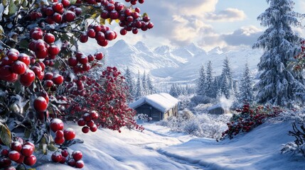 Sticker - Vibrant Holiday Cheer - Fresh Cranberries in Snowy Wonderland