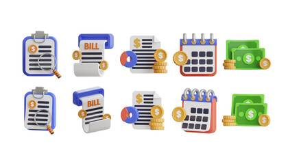 Poster - Accounting and Billing Icons for Financial Management. 3D Icon High Quality Render