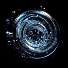 Poster - swirling water vortex with bubbles and reflections captured in dark surroundings, highlighting fluid