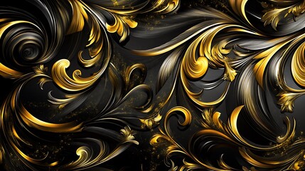 Wall Mural - abstract black and gold swirling floral pattern