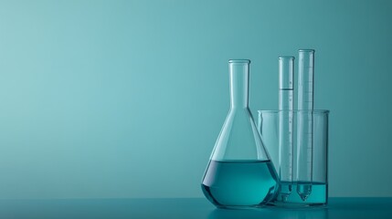 Poster - A collection of laboratory glassware with blue liquid, symbolizing scientific experimentation.