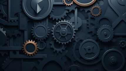 Poster - Intricate arrangement of dark gears and cogs in a mechanical design on a textured background