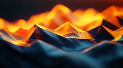 Poster - abstract representation of jagged mountains glowing with orange and blue light in a dynamic visual d