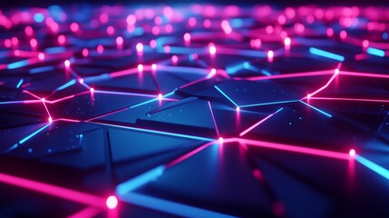 Poster - vibrant neon lights illuminate a geometric pattern, creating a futuristic atmosphere in a dark envir