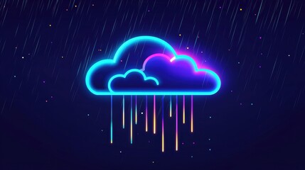 Poster - Neon Cloud with Rain in Vibrant Colors