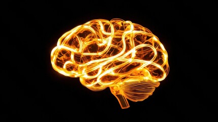 Poster - Glowing Brain Art with Light Trails on Black Background