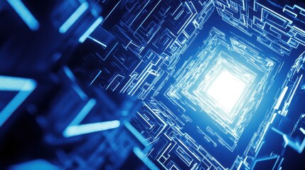 Poster - glowing tunnel of light in abstract digital space